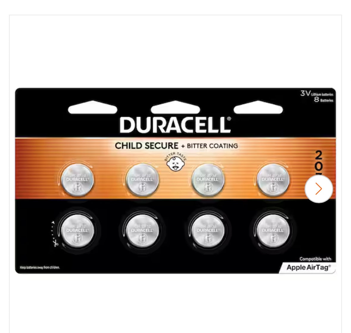 Battery - Duracell - CR2032 3V Lithium Battery, 8 Count Pack